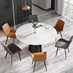 59.05 in. Sintered Stone Round Dining Table with Black Pedestal Legs by Magic Home -Cheap Tidoin Store black magic home kitchen dining tables pv dt050aw18 31 1000
