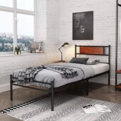 Sandalwood Black Simplism Twin Size Metal Panel Bed Frame by Magic Home -Cheap Tidoin Store black magic home panel beds 636 bd001twbksw 31 1000