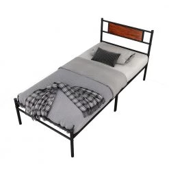 Sandalwood Black Simplism Twin Size Metal Panel Bed Frame by Magic Home