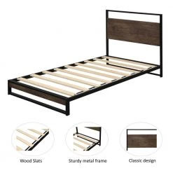 Queen Metal Bed Frame with Wood Slats by Magic Home 14 Queen Metal Bed Frame with Wood Slats by Magic Home -Cheap Tidoin Store black magic home platform beds cs w42721068 4f 1000