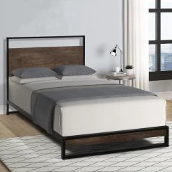 Queen Metal Bed Frame with Wood Slats by Magic Home
