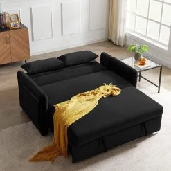 59.5 in. Modern Velvet Convertible Pull Out Sofa Bed with Arm Pockets, Black by Magic Home -Cheap Tidoin Store black magic home sofa beds cs w223s00363 31 1000