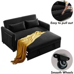59.5 in. Modern Velvet Convertible Pull Out Sofa Bed with Arm Pockets, Black by Magic Home -Cheap Tidoin Store black magic home sofa beds cs w223s00363 44 1000