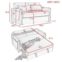 59.5 in. Modern Velvet Convertible Pull Out Sofa Bed with Arm Pockets, Black by Magic Home -Cheap Tidoin Store black magic home sofa beds cs w223s00363 c3 1000