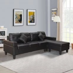 98 in. Reversible L Shape PU Leather Sectional Sofa with Chaise Lounge and Cup Holders,Black by Magic Home -Cheap Tidoin Store black magic home sofas couches cs 53315 31 1000