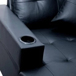 98 in. Reversible L Shape PU Leather Sectional Sofa with Chaise Lounge and Cup Holders,Black by Magic Home -Cheap Tidoin Store black magic home sofas couches cs 53315 4f 1000