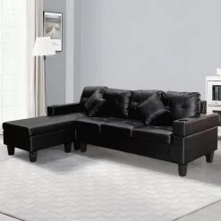 98 in. Reversible L Shape PU Leather Sectional Sofa with Chaise Lounge and Cup Holders,Black by Magic Home