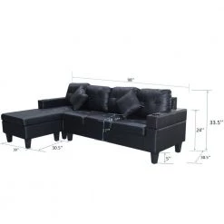 98 in. Reversible L Shape PU Leather Sectional Sofa with Chaise Lounge and Cup Holders,Black by Magic Home -Cheap Tidoin Store black magic home sofas couches cs 53315 c3 1000