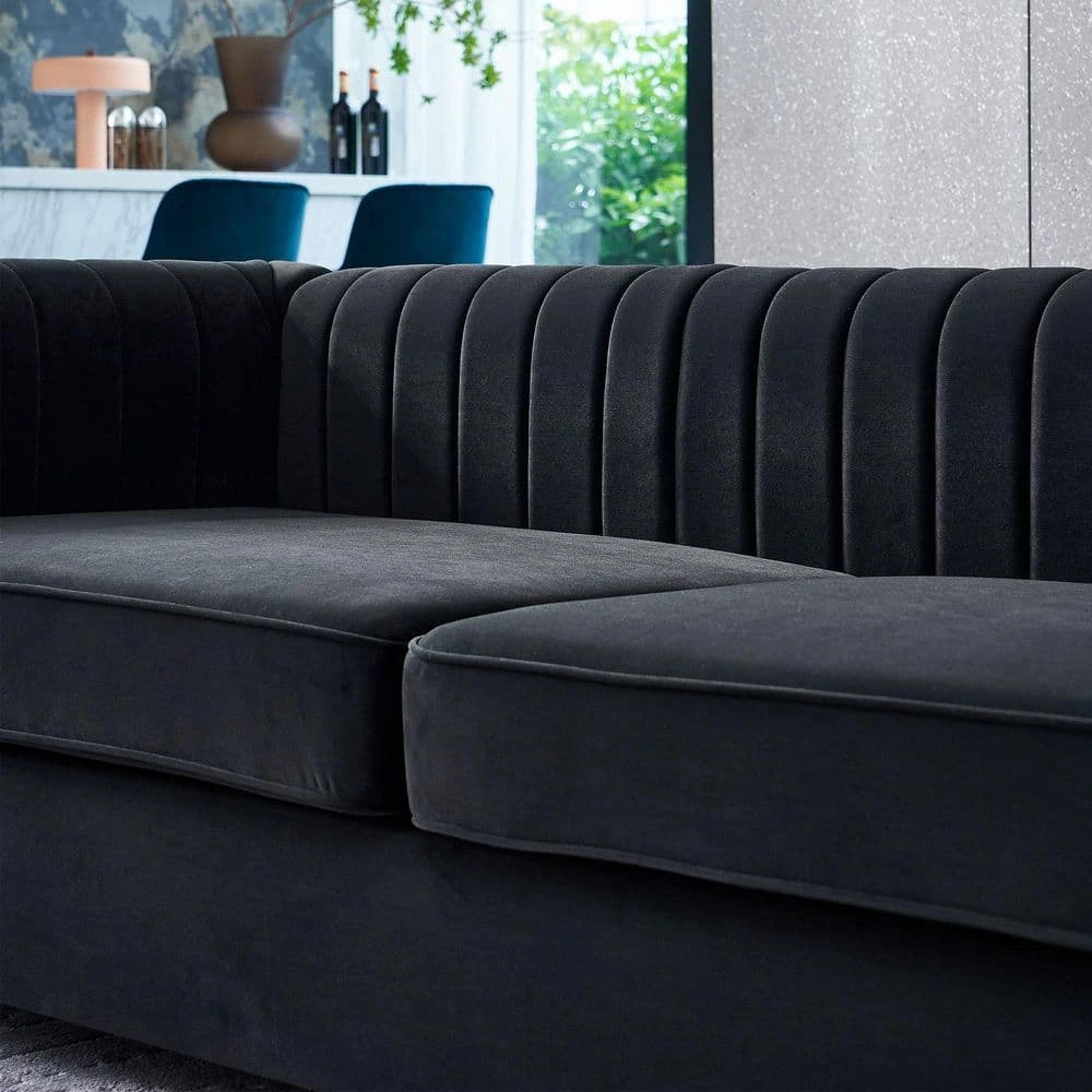 84.2 in.Soft Velvet Reversible Sectional Sofa Couch,Black by Magic Home 10 84.2 in.Soft Velvet Reversible Sectional Sofa Couch,Black by Magic Home - Image 8