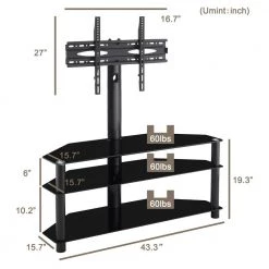 43.3 in. Entertainment Center Black Tempered Glass Metal Mobile TV Stand Floor TV Mount Bracket Fits TV's up to 65 in. by Magic Home -Cheap Tidoin Store black magic home tv stands cs w24105875 c3 1000