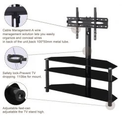 43.3 in. Entertainment Center Black Tempered Glass Metal Mobile TV Stand Floor TV Mount Bracket Fits TV's up to 65 in. by Magic Home -Cheap Tidoin Store black magic home tv stands cs w24105875 fa 1000