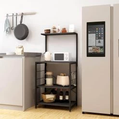 4-Tier Black Metal Kitchen Baker's Rack with 4 Hooks and 3 Shelves by Tidoin -Cheap Tidoin Store black tidoin baker s racks jhx ydw1 1949 1f 1000