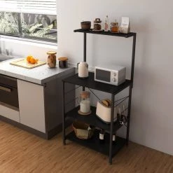 4-Tier Black Metal Kitchen Baker's Rack with 4 Hooks and 3 Shelves by Tidoin -Cheap Tidoin Store black tidoin baker s racks jhx ydw1 1949 31 1000