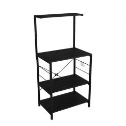 4-Tier Black Metal Kitchen Baker's Rack with 4 Hooks and 3 Shelves by Tidoin