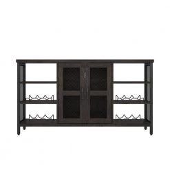 Modern Black 12-Bottle Wine Cabinets with 4 Shelves and 3 Wine Glass Hanging Racks by Tidoin