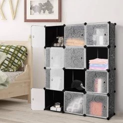 14 in. Wide 12-Cube Black 4-Tier Accent Bookcase DIY Square Storage Cabinet by Tidoin -Cheap Tidoin Store black tidoin bookcases bookshelves hg ydw1 2411 31 1000