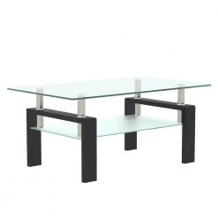 39 .4 in. L Black 17.7 in. H Rectangle Metal Coffee Table with Glass Top by Tidoin