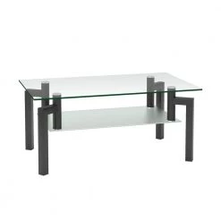 39 in. W x 23 in. D x 17 in. H Black Middle Rectangle Double-Deck Glass Coffee Table Modern Side Center Table by Tidoin