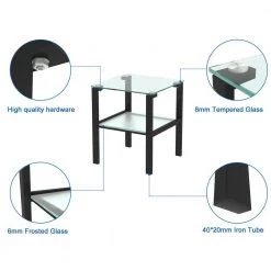 17 in. W x 17 in. D x 20 in. H Black Small Square Double-Deck Glass Coffee Table Modern Side Center Table by Tidoin -Cheap Tidoin Store black tidoin coffee tables jws ydw2 338 4f 1000
