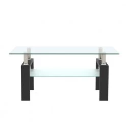 39 in. W x 23 in. D x 17 in. H Black Middle Rectangle Double-Deck Glass Coffee Table Modern Side Center Table by Tidoin