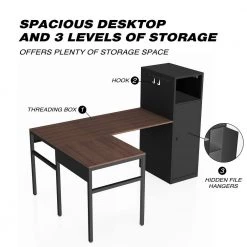 52.7 in. L-Shaped Black Wood Computer Desk Office Table with 2-Hook 1-Shelf and 1-Door Metal Locker by Tidoin -Cheap Tidoin Store black tidoin computer desks ktech ydw6 001 44 1000