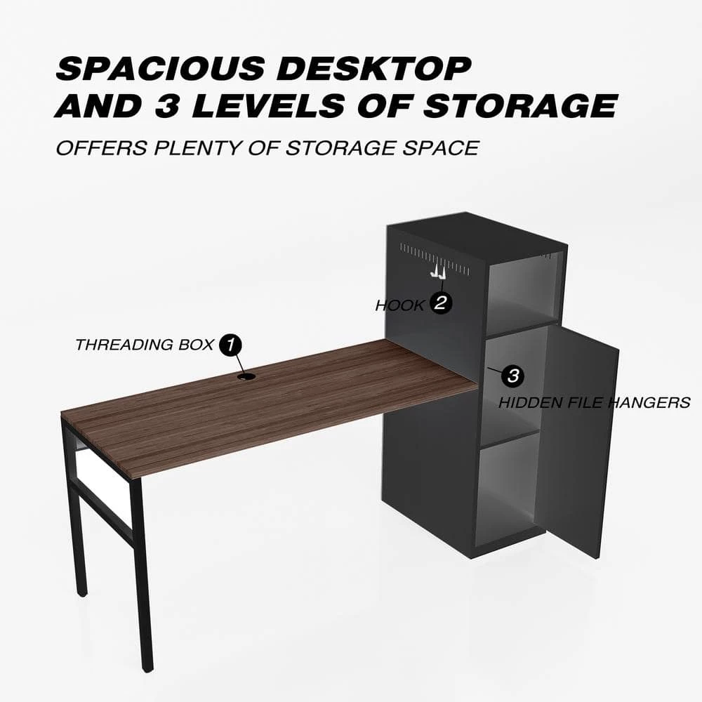 52.7 in. Rectangular White Wood Computer Desk Office Table with 2-Hook 1-Shelf and 1-Door Metal Locker by Tidoin 5 52.7 in. Rectangular White Wood Computer Desk Office Table with 2-Hook 1-Shelf and 1-Door Metal Locker by Tidoin - Image 3