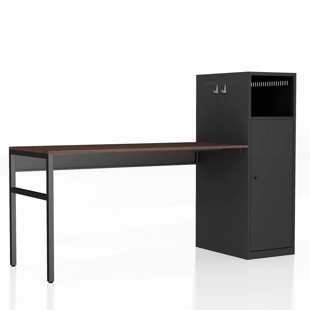 52.7 in. Rectangular White Wood Computer Desk Office Table with 2-Hook 1-Shelf and 1-Door Metal Locker by Tidoin 4 52.7 in. Rectangular White Wood Computer Desk Office Table with 2-Hook 1-Shelf and 1-Door Metal Locker by Tidoin - Image 2