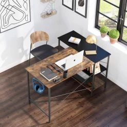 47.24 in. L-Shaped Black Metal Computer Desk with 3-Shelf by Tidoin -Cheap Tidoin Store black tidoin computer desks lxz ydlp 01cm 31 1000