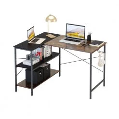 47.24 in. L-Shaped Black Metal Computer Desk with 3-Shelf by Tidoin -Cheap Tidoin Store black tidoin computer desks lxz ydlp 01cm 44 1000