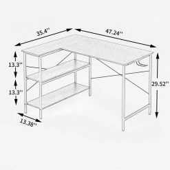 47.24 in. L-Shaped Black Metal Computer Desk with 3-Shelf by Tidoin -Cheap Tidoin Store black tidoin computer desks lxz ydlp 01cm c3 1000