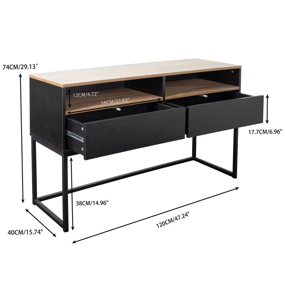 47.24 in. Black Standard Rectangle Wood Console Table with 2-Drawers by Tidoin 5 47.24 in. Black Standard Rectangle Wood Console Table with 2-Drawers by Tidoin - Image 3