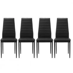 BX-Box Black Metal Leather Upholstered High Back Dining Chair (Set of 4) by Tidoin