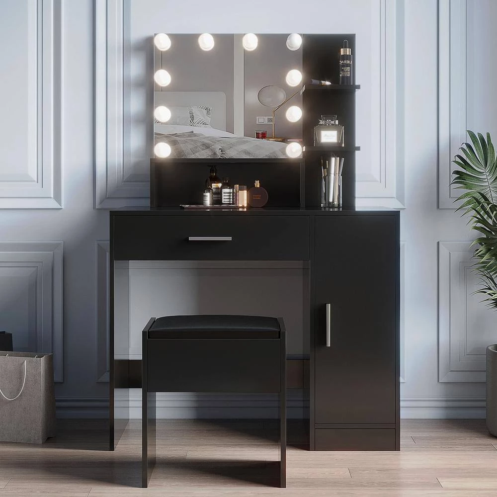 1-Drawer Black Dresser with 1-Door, Mirror and Bench 52.76 in. x 35.43 in. x 15.75 in. by Tidoin 10 1-Drawer Black Dresser with 1-Door, Mirror and Bench 52.76 in. x 35.43 in. x 15.75 in. by Tidoin - Image 9