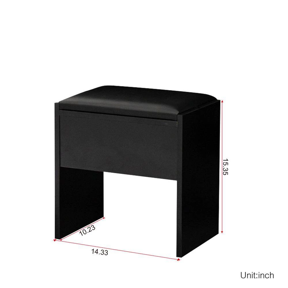 1-Drawer Black Dresser with Mobile Mirror Bench and 2-Conceal Shelves 52.76 in. x 42.52 in. x 15.75 in. by Tidoin 7 1-Drawer Black Dresser with Mobile Mirror Bench and 2-Conceal Shelves 52.76 in. x 42.52 in. x 15.75 in. by Tidoin - Image 5
