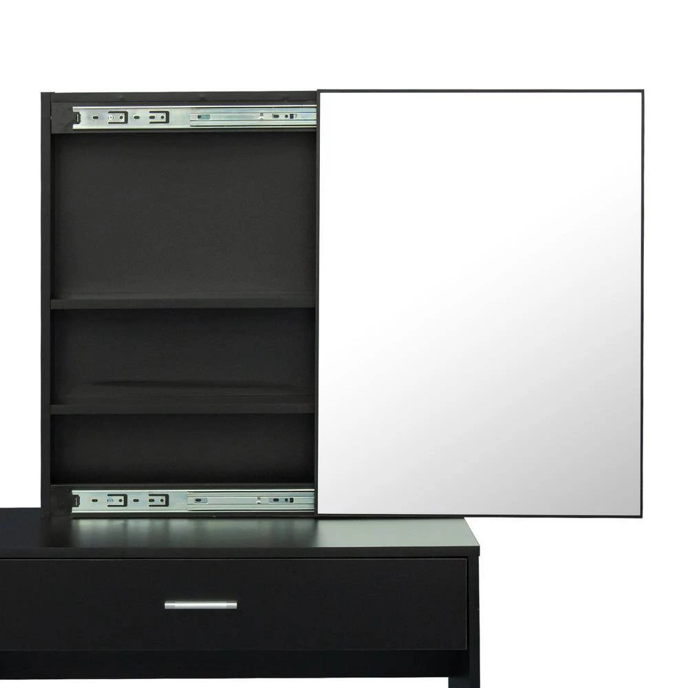 1-Drawer Black Dresser with Mobile Mirror Bench and 2-Conceal Shelves 52.76 in. x 42.52 in. x 15.75 in. by Tidoin 10 1-Drawer Black Dresser with Mobile Mirror Bench and 2-Conceal Shelves 52.76 in. x 42.52 in. x 15.75 in. by Tidoin - Image 8