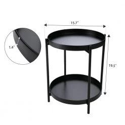 15.7 in. Black Round 2-Tier Metal Side/End Table by Tidoin -Cheap Tidoin Store black tidoin end side tables mix ydhg 996 c3 1000