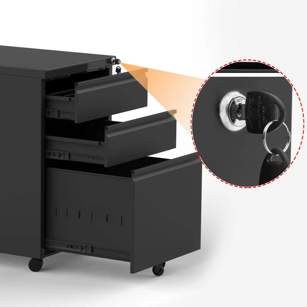 Modern Black Steel File Cabinet Storage Cabinet with 3-Drawers and 5-Wheels by Tidoin 9 Modern Black Steel File Cabinet Storage Cabinet with 3-Drawers and 5-Wheels by Tidoin - Image 7