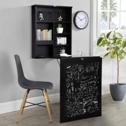 23.8 in. Black Wall Mounted Floating Desk with 5 Shelves and 3 Hooks by Tidoin -Cheap Tidoin Store black tidoin floating desks mz ydw1 0528 31 1000