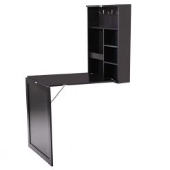 23.8 in. Black Wall Mounted Floating Desk with 5 Shelves and 3 Hooks by Tidoin
