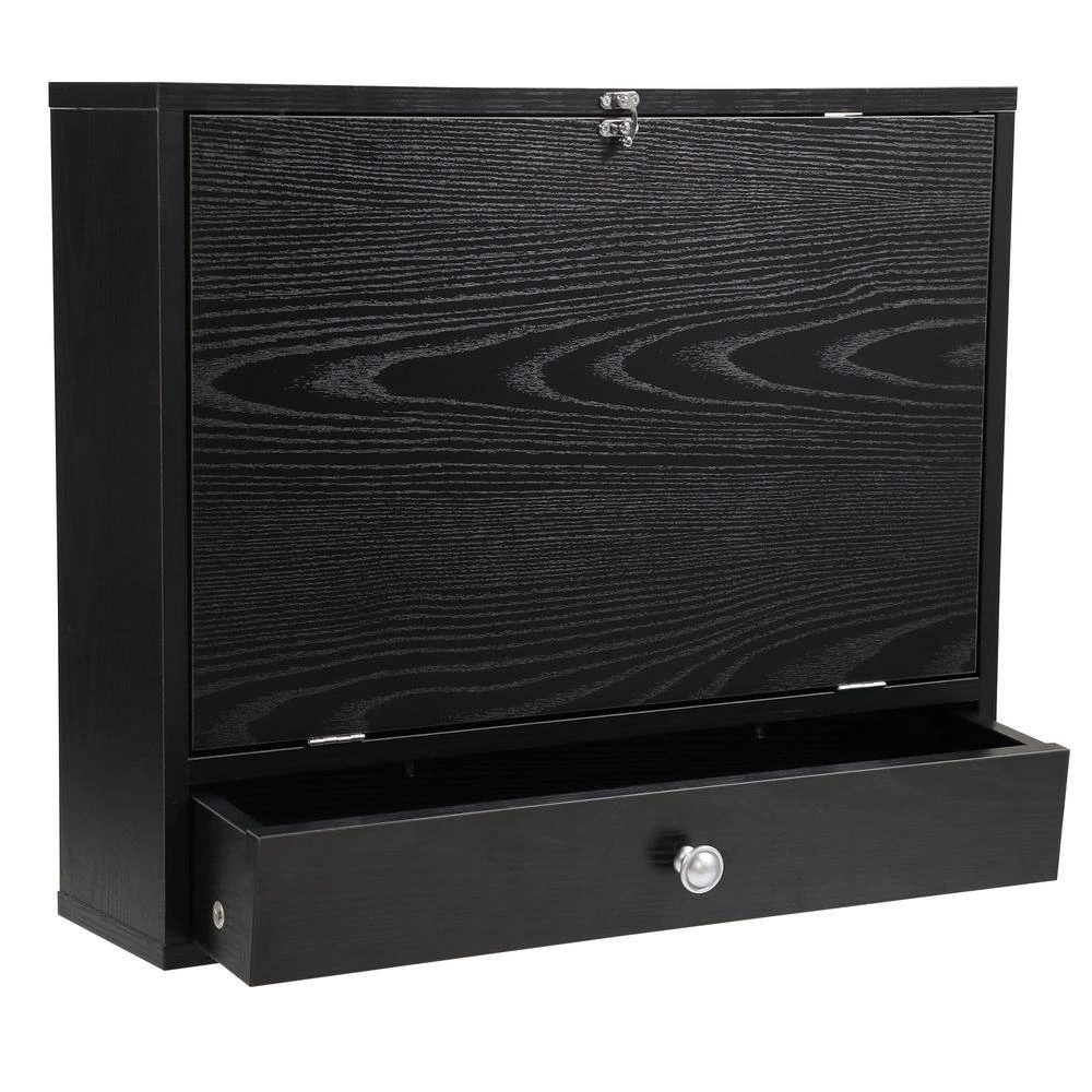 23.5 in. Black Rectangular Wood Floating Desk with 5 Shelves and 1 Drawer by Tidoin 7 23.5 in. Black Rectangular Wood Floating Desk with 5 Shelves and 1 Drawer by Tidoin - Image 5