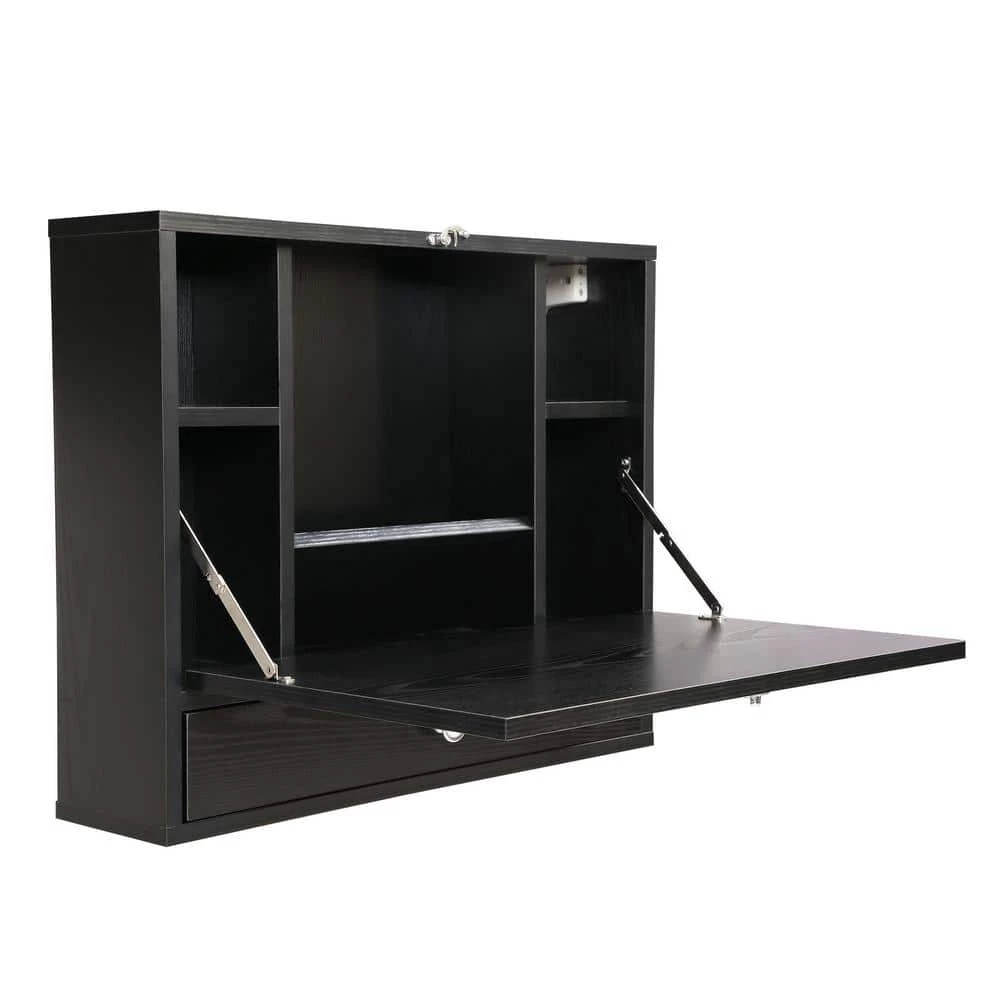 23.5 in. Black Rectangular Wood Floating Desk with 5 Shelves and 1 Drawer by Tidoin 3 23.5 in. Black Rectangular Wood Floating Desk with 5 Shelves and 1 Drawer by Tidoin