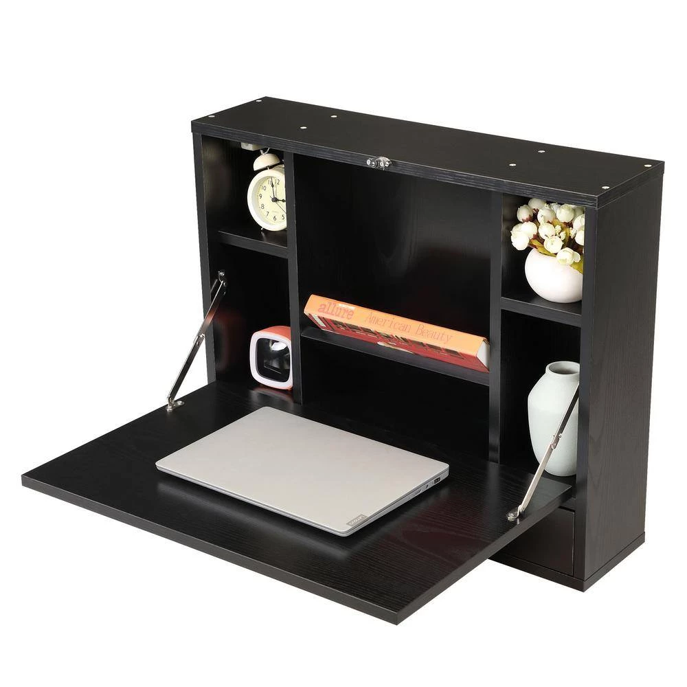 23.5 in. Black Rectangular Wood Floating Desk with 5 Shelves and 1 Drawer by Tidoin 10 23.5 in. Black Rectangular Wood Floating Desk with 5 Shelves and 1 Drawer by Tidoin - Image 8