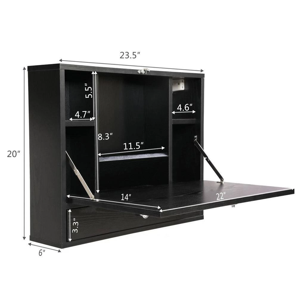 23.5 in. Black Rectangular Wood Floating Desk with 5 Shelves and 1 Drawer by Tidoin 5 23.5 in. Black Rectangular Wood Floating Desk with 5 Shelves and 1 Drawer by Tidoin - Image 3