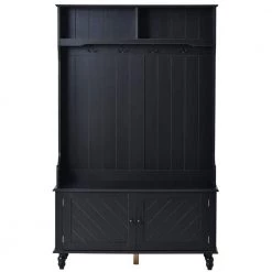 65 in. H Black 3-in-1 Design Wood Hall Tree with 4 Hooks and 2 Storage Doors by Tidoin