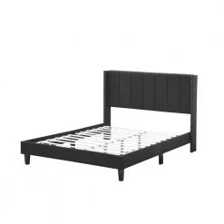 83.5 in. W Black Wood Frame Platform Bed with Fabric Headboard by Tidoin
