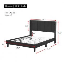 83.5 in. W Black Wood Frame Platform Bed with Fabric Headboard by Tidoin -Cheap Tidoin Store black tidoin platform beds jus ydw8 4526 c3 1000