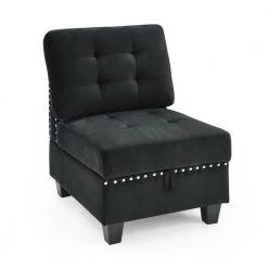 31.5 in. Width Armless Velvet L-Shaped 2-Seat Sofa with Compartment Storage in Black by Tidoin