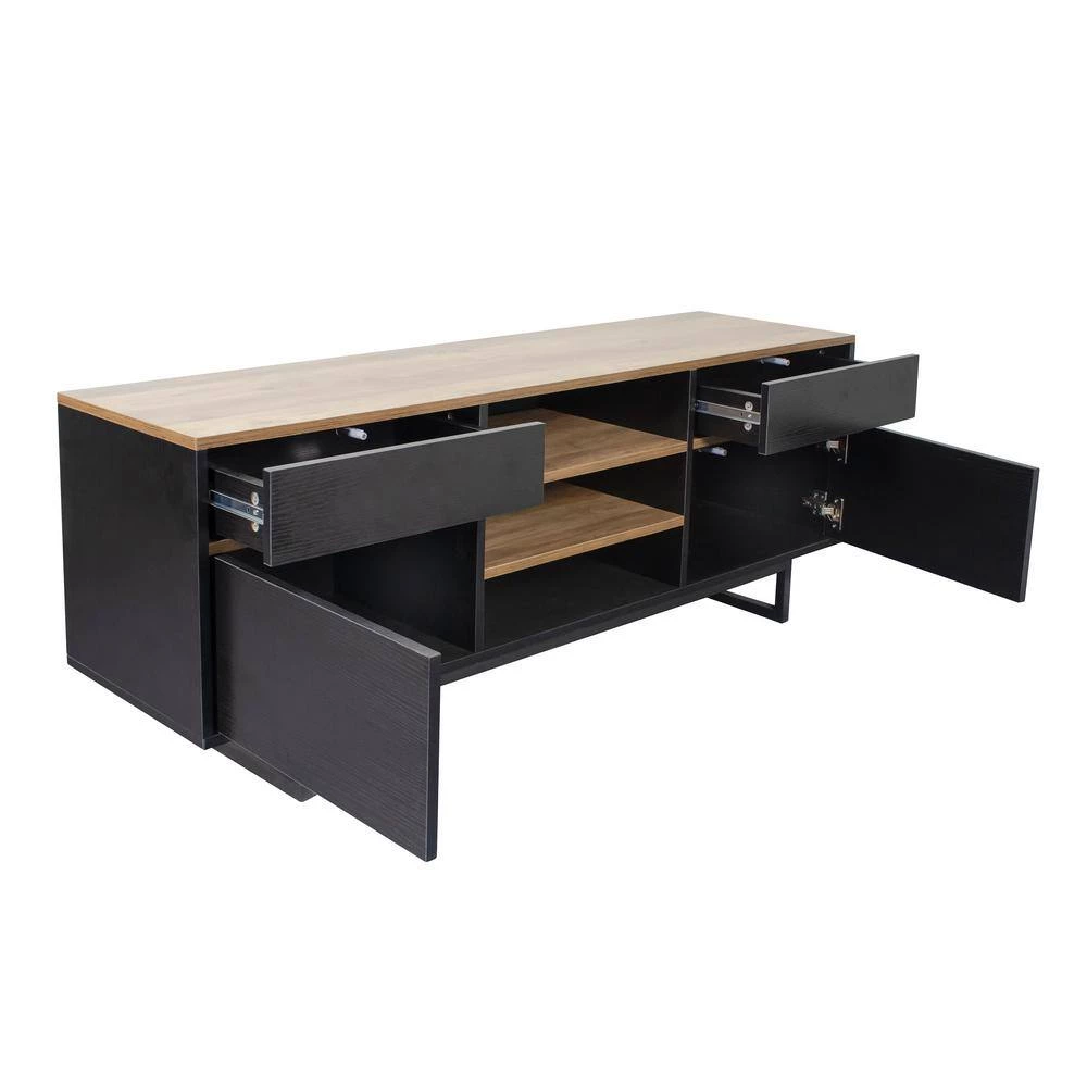 54.33 in. Black TV Stand Console Table with 2-Drawers,2 Doors and 3 Shelves Fits TV's up to 60 in. by Tidoin 4 54.33 in. Black TV Stand Console Table with 2-Drawers,2 Doors and 3 Shelves Fits TV's up to 60 in. by Tidoin - Image 2