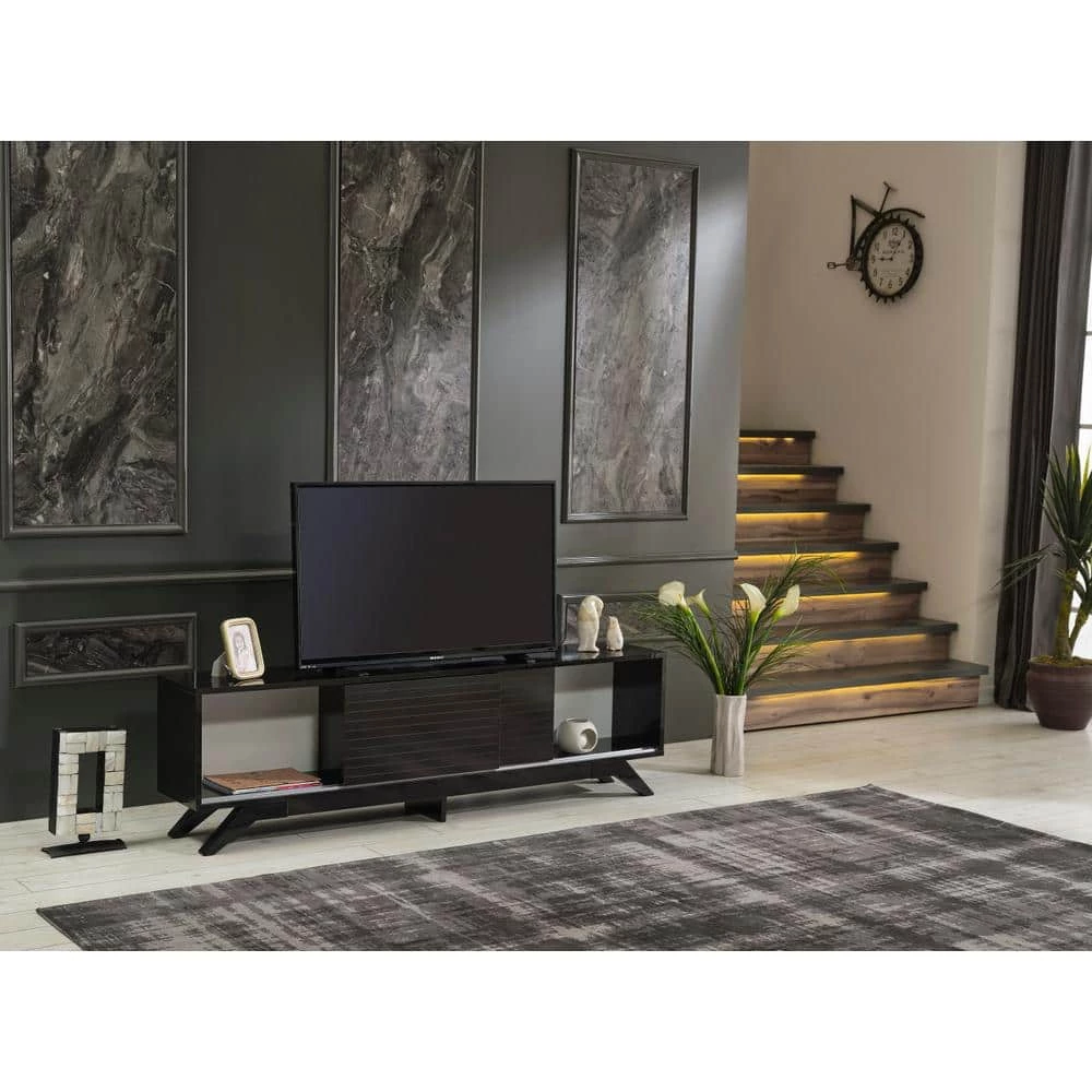 Modern 67 in. Wood Black TV Stand with 2 Doors Fits TV's up to 70 in. by Tidoin 5 Modern 67 in. Wood Black TV Stand with 2 Doors Fits TV's up to 70 in. by Tidoin - Image 3