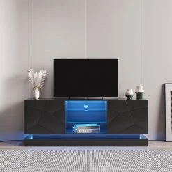 Modern 62.99 in. Wood Black TV Stand with 2 Storage Doors Fits TV's up to 70 in. with 4 Shelves by Tidoin -Cheap Tidoin Store black tidoin tv stands js ydw3 0081 31 1000